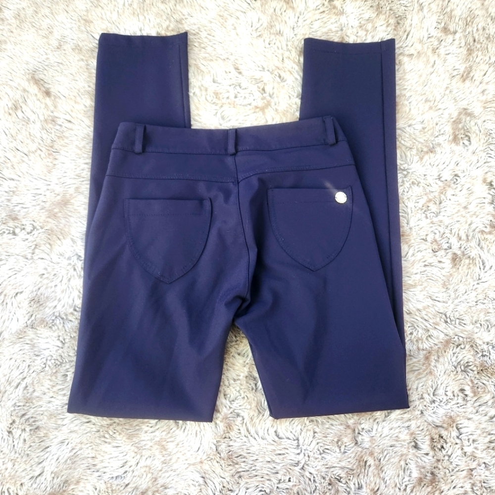 Rinascimento Skinny Trousers‎ Navy Blue with Rhinestone Rivets Size Medium